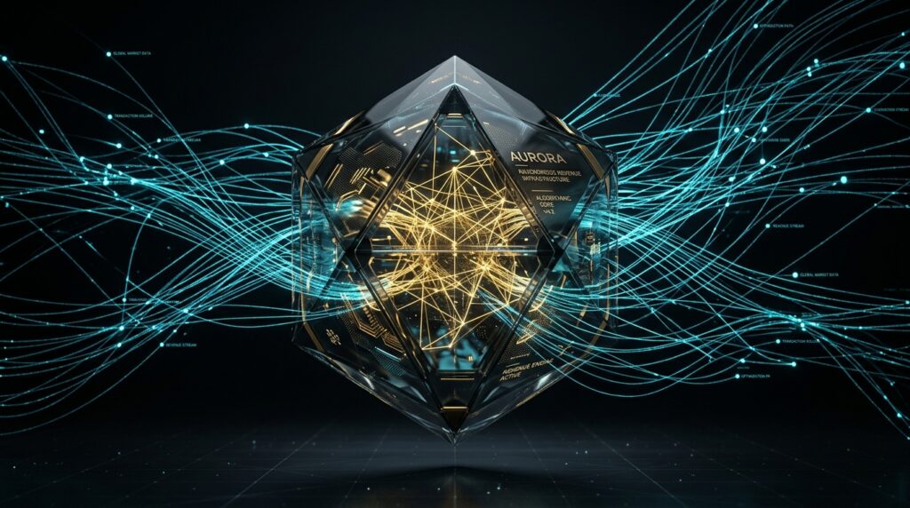 Asymmetric Wealth Generation infrastructure displaying autonomous AI compute nodes producing capital yield.