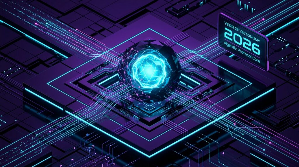 A futuristic, minimalist visualization of a digital network node evolving into an autonomous entity, Cyber-Obsidian aesthetic