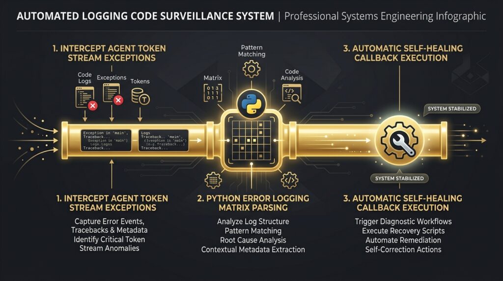 Telemetry architecture chart mapping system exceptions to automated failure recovery networks.
