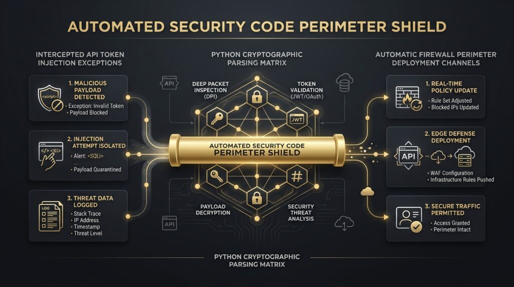 Threat management architecture chart mapping malicious injection signatures to automated security containment networks.