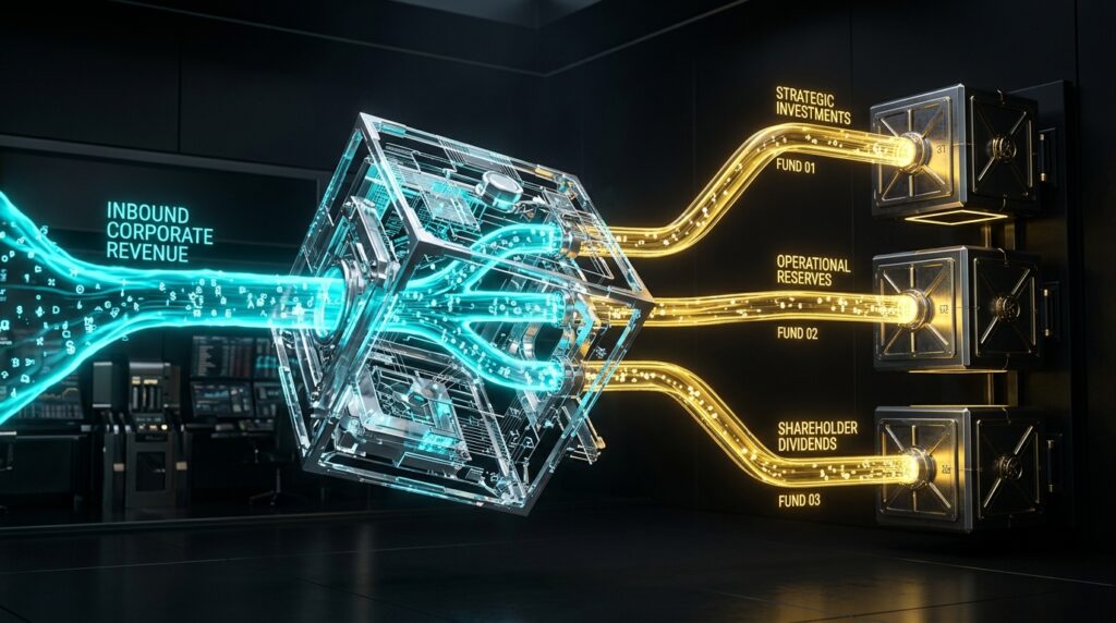 Automated Cash-Flow Architecture routing inbound enterprise revenue into decoupled corporate treasury buffers.