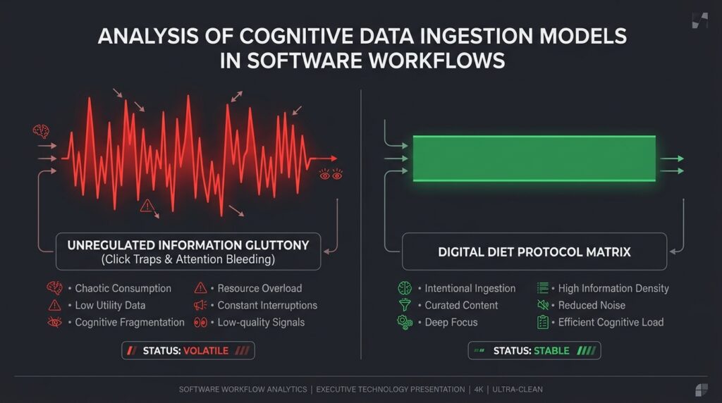 Systems architecture chart mapping dopamine reward loop calibration through the digital diet protocol.