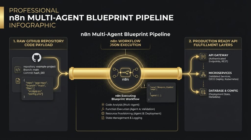 Systems architecture chart mapping open-source automation codes to decentralized enterprise networks.