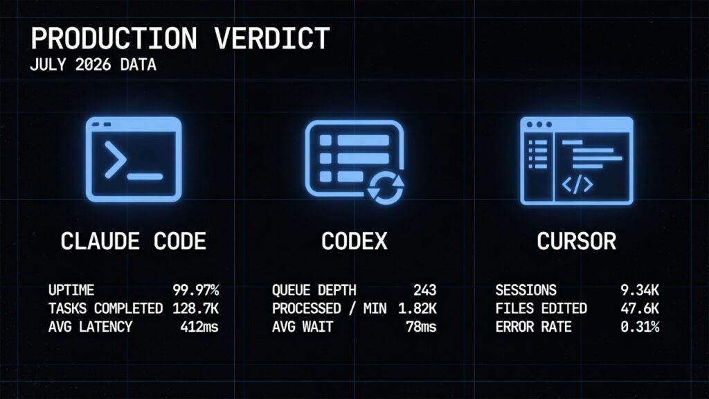 Claude Code vs Codex vs Cursor production comparison 2026