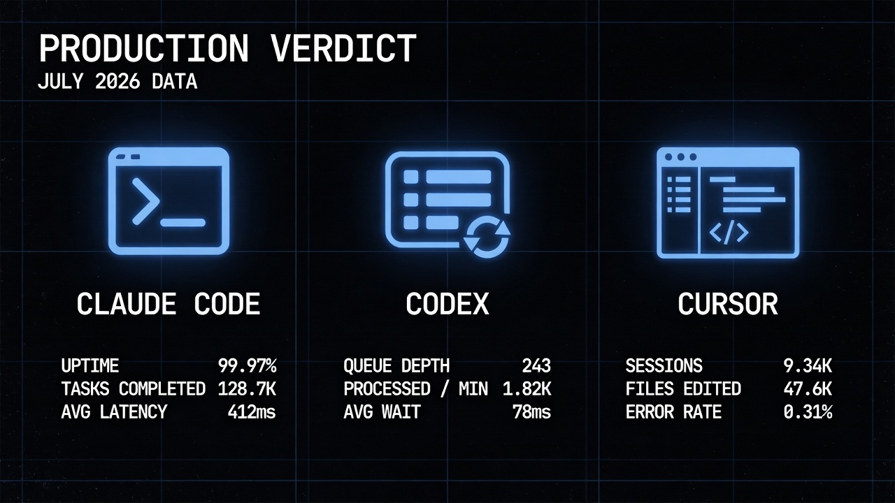 Claude Code vs Codex vs Cursor production comparison 2026